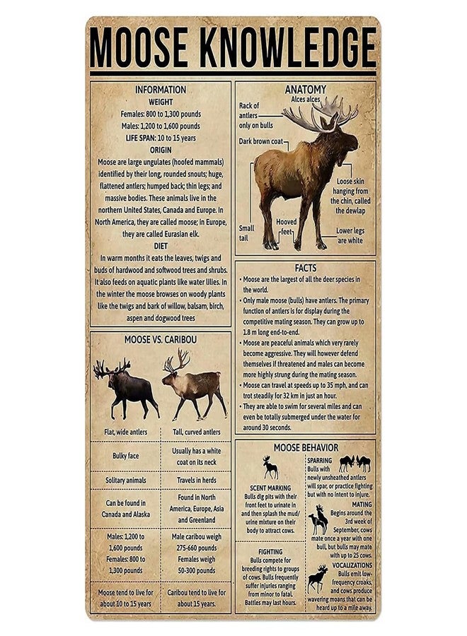 Flyhaw Moose Knowledge Metal Tin Sign Wall Panel Retro Art Decor for Home Bedroom Bar Cafe Farm 8x12 Inch - Image 1